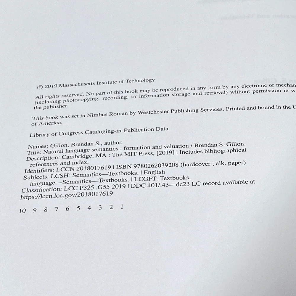 Natural Language Semantics Formation Valuation Brendan Gillon MIT Press 2019